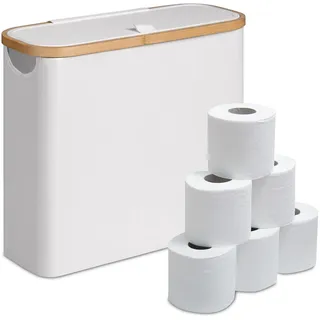 Relaxdays Toilettenpapier Aufbewahrung, 12 Rollen, Weiß,Hellbraun