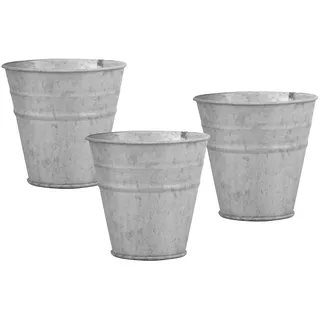 zeitzone Blumentopf Set Zink 3 Stück Pflanztopf Zinktopf Vintage Ø 12,5 cm