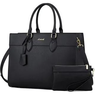 LOVEVOOK Laptoptasche Damen 15,6 Zoll Schwarz Kunstleder Schultertasche - Schwarz