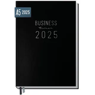Häfft Häfft® Business-Timer 2025 A5 "Schwarz" 1 Woche 2 Seiten - Buchkalender, Terminplaner, Wochenplaner, Wochenkalender, Organizer, Terminkalender - nachhaltig & klimafreundlich