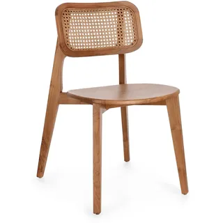 Esszimmerstuhl Abby aus Teakholz und Rattan, skandinavisch klassisch, natur, 4-Fuß Design