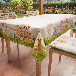 PETTI Artigiani Italiani - Tischdecke Ostern schmutzabweisend rechteckig Tischdecke Ostern Küche Design Kaninchen X6-Sitzer (140 x 180 cm) 100% Made in Italy