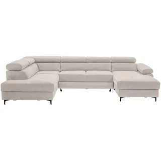 Stylife Wohnlandschaft Combo, Hellgrau, Metall, 5-Sitzer, Ottomane links, U-Form, 333x206 cm, Made in EU, Liegefunktion, Rücken echt, Wohnzimmer, Sofas & Couches, Wohnlandschaften, Wohnlandschaften in U-Form