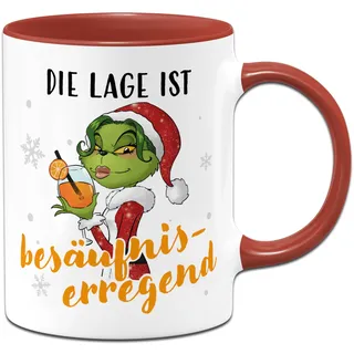 Miss Grinch Aperol Tasse - Die Lage ist besäufniserregend - Weihnachtstasselustig für Frauen, Kaffeetasse mit Spruch für Anti Weihnachtsmuffel - Geschenk Kollegin Aperolgeschenke (Rot)
