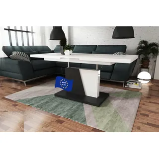 Grand Noir Couchtisch ausziehbar höhenverstellbar 120/180cm in Weiß hochglanz / Schwarz matt modern vielseitig Wohnzimmertisch Esstisch Beistelltisch Sofatisch platzsparend hochwertig Wohnzimmer