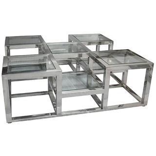 Casa Padrino Couchtisch Luxus Couchtisch Silber 120 x 120 x H. 40 cm - Quadratischer Metall Wohnzimmertisch mit Glasplatten - Möbel - Luxus Möbel