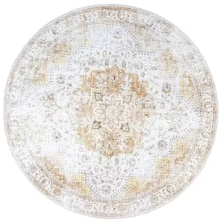 FRAAI | Home & Living Vintage Teppich Rund - Lago Gelb - Ø 120cm | Cotton - Printed - - Classic - Living room