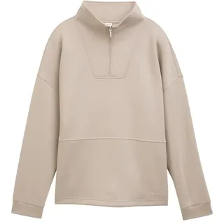 TOM TAILOR Damen Scuba Troyer Sweatshirt, grau, Uni, Gr. XXXL