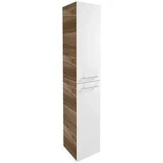 Fackelmann Verona Hochschrank 30 x 31,8 x 162 cm Weiß Hochglanz/Nussbaum Holz