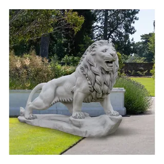 gartendekoparadies.de Gartenfigur Löwe auf Felsen rechts Steinfigur Steinguss 150 cm 950 kg, Frostsicher grau