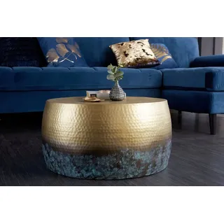 riess-ambiente Couchtisch ORIENT III Ø60cm gold / blau (Einzelartikel, 1-St), Wohnzimmer · rund · Metall mit Patina · Hammerschlag Design · handmade goldfarben