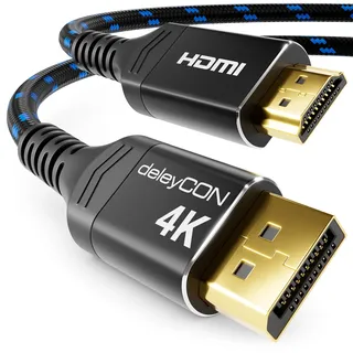 deleyCON 2m DisplayPort auf HDMI Kabel 4K@60Hz Aluminium Nylon