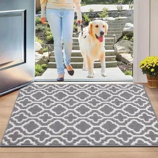 DigiRigi® Schmutzfangmatte 90 x 150 cm – waschbare Fußmatte aus Polypropylen, rutschfester Gummirücken, groß für Eingang, Flur, Terrasse (Grau) - Grau