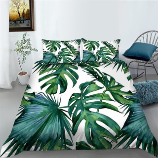 Timiany Grün Weiß Tropische Blätter Bettwäsche Set 135x200 cm Palm Monstera Pflanzen Bettbezug und Kissenbezug 80x80 cm mit Reißverschluss
