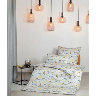 Janine Bettwäsche Mako-Satin 40x80cm Milano silberlbau gelb zimt, Bettbezug Kopfkissenbezug Set kuschelig weich hochwertig gelb