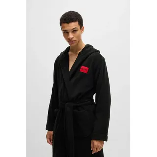 Hugo Herren Terry Gown Hooded Morgenmantel aus Baumwoll-Terry mit rotem Logo-Label, Schwarz 1,XL