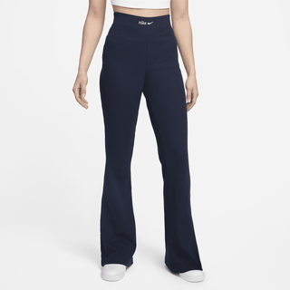 Nike Sportswear Damenhose aus Rippmaterial mit hohem Bund und ausgestelltem Bein - Blau, M (EU 40-42)