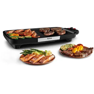Tefal CB6418 BBQ Booster Tischgrill | Power-Boost-Zone | 2200 Watt | Antihaftbeschichtung | 6 Stufen Thermostat | Auffangschale spülmaschinengeeignet | Thermo-Spot | extragroße Grillfläche | Schwarz