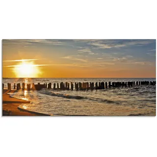 Glasbild ARTLAND "Schöner Sonnenuntergang am Strand" Bilder Gr. B/H: 100 cm x 50 cm, Strand, 1 St., orange Glasbilder in verschiedenen Größen