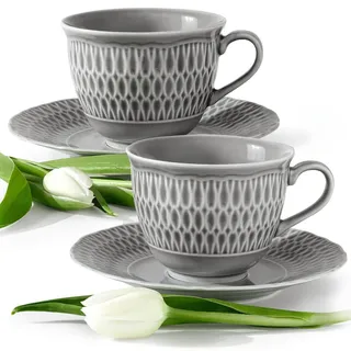 Konsimo® Kaffeservice, Grau, Keramik, 4-teilig, 15.7x7.5x15.7 cm, Essen & Trinken, Geschirr, Geschirr-Sets, Kaffeeservice