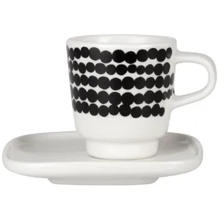 Marimekko Espressotasse mit Untertasse 0,1 l Weiß-Schwarz 2 St.