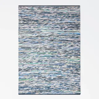 MY-RUG Handgewebter Flickenteppich aus Baumwolle | Fleckerlteppich in Handarbeit gewebt | Boho Teppich | bunter Kinderteppich, weich & strapazierfähig | Baumwollteppich | Grau Blau, eckig 60 x 110 cm