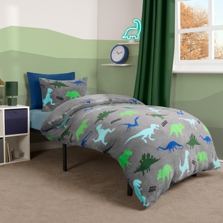 OHS Dinosaurier-Bettwäsche für Jungen, warmes Thermo-Bettwäsche-Set für Kinder, Teddy-Fleece, Bettwäsche, Einzelbettbezüge mit Kissenbezug, ultraweich, bequem, Grau