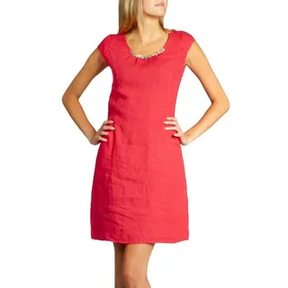 Caspar Sommerkleid SKL018 knielanges Damen Sommer Leinenkleid mit Perlmutt Knöpfe Dekor figurumspielender Schnitt, luftig leicht, angenehm kühlend rot 4XL - DE48 UK20 IT52 ES50 US18