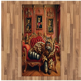 Teppich Flachgewebe Deko-Teppiche für das Wohn-,Schlaf-, und Essenszimmer, Abakuhaus, rechteckig, Katze Kätzchen in Leopard auf Couch gelb|orange 80 cm x 150 cm