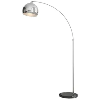Bogenleuchte, Stehlampe, höhenverstellbar, Fußschalter, Sockel in Marmoroptik, 170-180cm, Silber/Schwarz