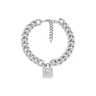 Michael Kors Halskette - Platinum-Plated Brass Pavé Lock Statement Necklace - Gr. unisize - in Silber - für Damen