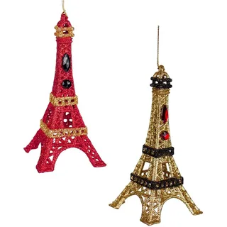 Baumschmuck Eiffelturm (2er Set), rot Gold - Paris - Baumkugel, Weihnachtsdeko, Christbaumkugel; Weihnachten