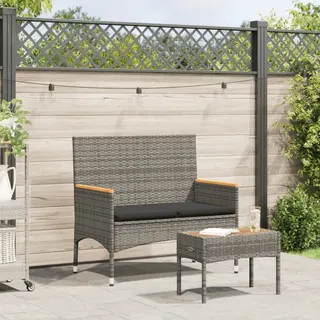 Gartenbank 2-sitzer Mit Kissen Und Tisch Grau Poly Rattan
