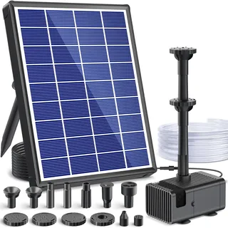 POPOSOAP Solar Springbrunnen für Außen, 6,5W Teichpumpe Solar mit verbessertem Trockenlaufschutz und doppellagigen Düsen, 1,5 m Schlauch für Teich, Vogelbad, Gartenwasserspiel