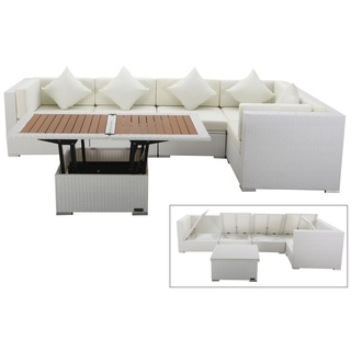 OUTFLEXX Loungemöbel Polyrattan, weiß, für 5 Personen, inkl. Loungetisch, wasserfeste Kissenbox