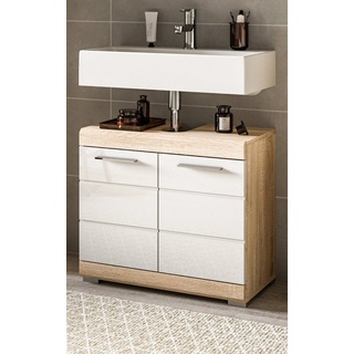 xonox.home Waschbeckenunterschrank Lambada (Badschrank in Sonoma Eiche und weiß, 60 x 56 cm) mit Hochglanz-Fronten weiß
