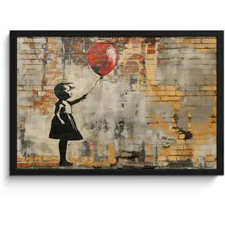 POSTER MIT RAHMEN Graffiti - Banksy - Mädchen - Straßenkunst 60x40 cm