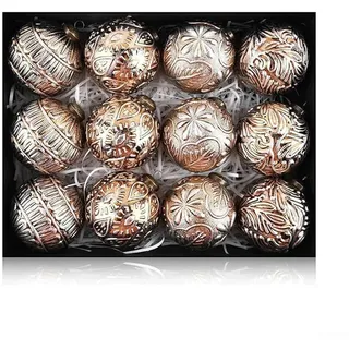 HEBEOT 12 Stück Vintage Weihnachtskugeln Ornamente 8 cm für Weihnachtsbaumschmuck Gold und Weiß Rustikale hängende Kugeln für Weihnachtskranz Girlande Indoor saisonale Dekoration (braun)