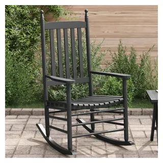vidaXL Schaukelstuhl mit gebogener Sitzfläche Massivholz Pappel 1 St  schwarz mit Kissen