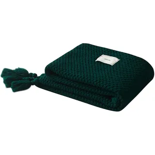 AUSTINCIAGA Decke aus Strick, Plaid, Sofa, Tagesdecke, Tischdecke, Tagesdecke, nordisch, warm, weich, mit Fransen, handgefertigt, für Strand, Picknick, alle Jahreszeiten (Dunkelgrün, 100 x 150 cm)