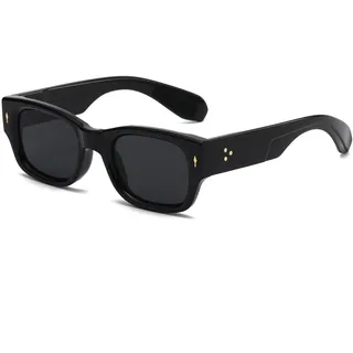 Vintage Sonnenbrille Rechteckig für Damen Herren Retro Quadratisch Sonnenbrille Trendige Getönte Brille Eckig 90er Jahre UV400 Schutz Schwarz Grau - M
