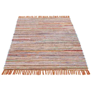 carpetfine Kelim Chindi, orange, 200x250 cm | Moderner Teppich für Wohn- und Schlafzimmer