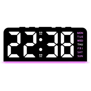 FANSU Nachttisch Wecker Digital, Digitalwecker 12/24HR Dual Alarm Woche Stimmungslicht Schlummerfunktion LED Leuchtziffern Digitaler Wecker 4 Helligkeit (Schwarz + Rosa Licht,Einheitsgröße)