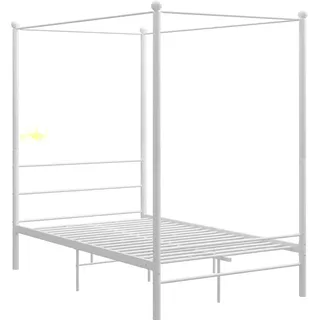 vidaXL Himmelbett Metallbett Bett Doppelbett Bettrahmen Bettgestell Lattenrost Schlafzimmermöbel Schlafzimmerbett Weiß Metall 140x200cm
