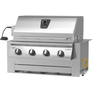 Einbau Gasgrill "Hermann XL - Pro" Edelstahl Einbaugrill mit Einfassung, Deckel und Drehspieß für Outdoor Küche Grillküche – Fettwanne mit Frontauszug – 4x5kW Brenner – Made in Germany