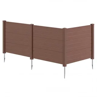 COSTWAY Gartenzaun 3-teilig, Zaun mit 4 Pfählen, 122 x 95 cm, Sichtschutzzaun aus PP & verzinktes Metall, Steckzaun Lamellenzaun, freistehender Sichtschutz für Garten Terrasse (Braun)