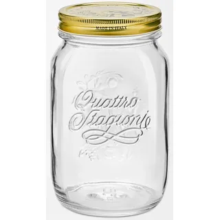 Einmachglas BORMIOLI ROCCO "Quattro Stagioni", transparent (klar), B:42cm H:17,7cm L:10,6cm Ø:10cm, Glas, Lebensmittelaufbewahrungsbehälter, luftdicht verschließbar, goldener Schraubverschluss