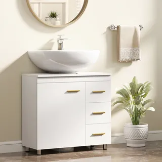 Waschbeckenunterschrank Mit U-förmigem Ausschnitt, Schrank Und 3 Schubladen, Soft-close-mechanismus, 70 X 30 X 65 Cm, Weiß
