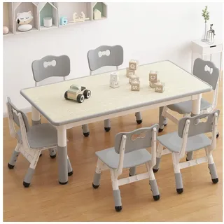GarveeMore Kindersitzgruppe Kindertisch und 6 Stühle Set, Höhenverstellbar