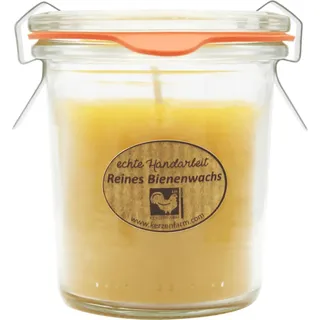 Bienenwachskerze im Weckglas, 100% reines Bienenwachs, KERZENFARM HAHN, 75/70 mm, 140 ml, Brenndauer ca. 17,5h